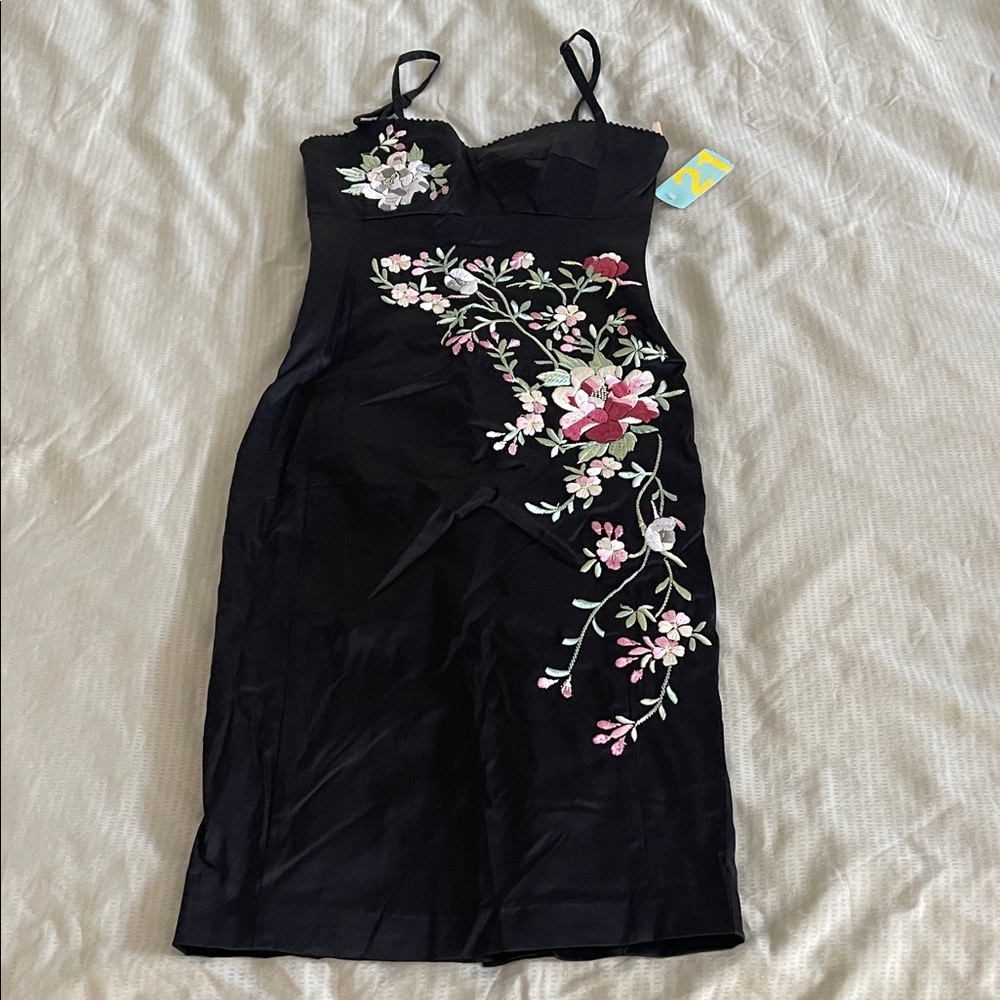 21 Black Floral Embroidered Dress
